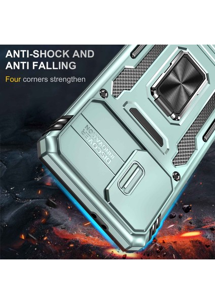 Samsung Galaxy S21+ 5g Slayt Lens Kapağı Pc+ Tpu Ring Kickstand Cep Telefonu Anti-Drop Case-Alpin Yeşil (Yurt Dışından)