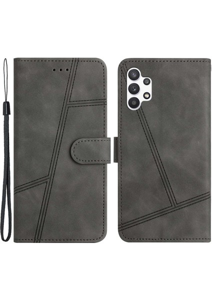 Samsung Galaxy A32 5G/M32 5g Için Cep Telefonu Kılıfı, Cilt Touch Duygu Pu Deri Cüzdan Stand Şok Geçirmez Vintage Style Kapak-Grey (Yurt Dışından)