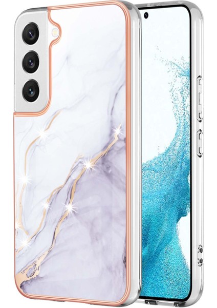 Samsung Galaxy S23+ Imd Mermer Desen Anti-Çizelge Anti Tele Kılıfı Elektraplatma Çerçevesi Tpu Cover-White 006 (Yurt Dışından)