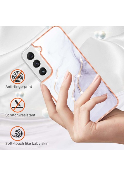 Samsung Galaxy S23+ Imd Mermer Desen Anti-Çizelge Anti Tele Kılıfı Elektraplatma Çerçevesi Tpu Cover-White 006 (Yurt Dışından)