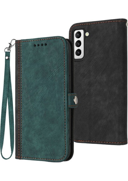 Samsung Galaxy S22+ 5g Telefon Kılıfı Için, Pu Deri Ayarlanabilir Stand Fonksiyonu Çift Manyetik Kumanya Kabuğu Strap-Blackish Yeşil (Yurt Dışından)