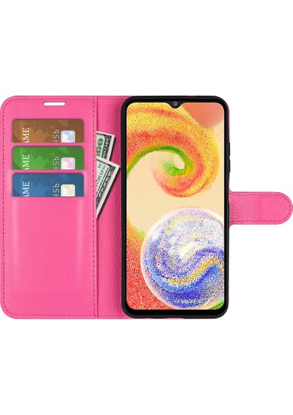 Samsung Galaxy A04 4g (164.4 x 76.3 x 9.1 Mm) Için Folio Flip Telefon Kasası, Şok Geçirmez Litchi Doku Pu Deri Cüzdan Standı Koruyucu Kapak-Gül (Yurt Dışından)