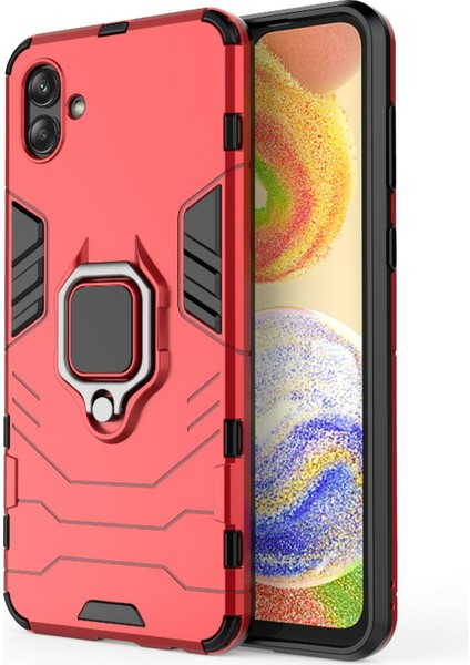 Samsung Galaxy A04 4g (164.4 x 76.3 x 9.1 Mm) Için Ring Tutucu Kickstand Pc+Tpu Kılıf Anti-Düşme Telefonu Kapak Koruyucusu-Kırmızısı (Yurt Dışından)