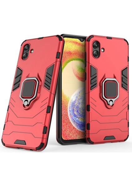 Samsung Galaxy A04 4g (164.4 x 76.3 x 9.1 Mm) Için Ring Tutucu Kickstand Pc+Tpu Kılıf Anti-Düşme Telefonu Kapak Koruyucusu-Kırmızısı (Yurt Dışından)
