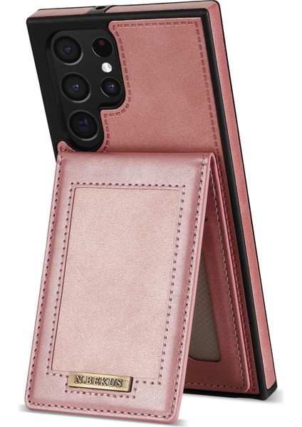 Samsung Galaxy S22 Ultra 5g Şok Geçirmez Dikey Telefon Kılıfı Kickstand Pu Deri+Tpu Rfıd Engelleme Önleyici Telefon Kapak Golü Altın (Yurt Dışından)