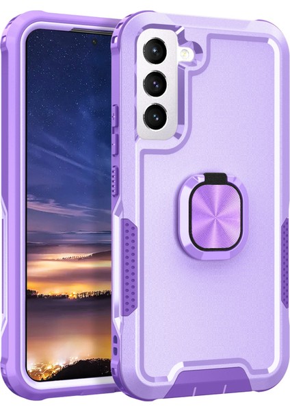 Samsung Galaxy S22 5g Pc+Silikon Için 3-1 Arada Koruyucu Kılıf Dönebilir Yüzük Kickstand Telefon Damla Geçirmez Kapak Light Mor Mor (Yurt Dışından)