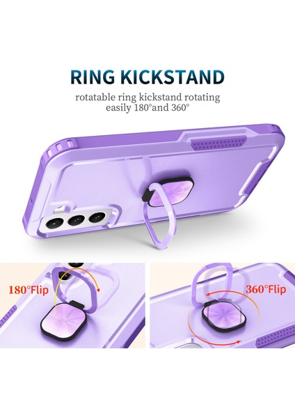 Samsung Galaxy S22 5g Pc+Silikon Için 3-1 Arada Koruyucu Kılıf Dönebilir Yüzük Kickstand Telefon Damla Geçirmez Kapak Light Mor Mor (Yurt Dışından)