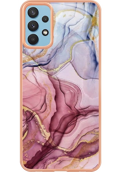Samsung Galaxy A32 4g (Ab Versiyonu) 2.0mm Mermer Desen Tpu Kapağı Imd Elektrokaplama Çerçevesi Cep Telefonu Kılıf Golü Altın (Yurt Dışından)