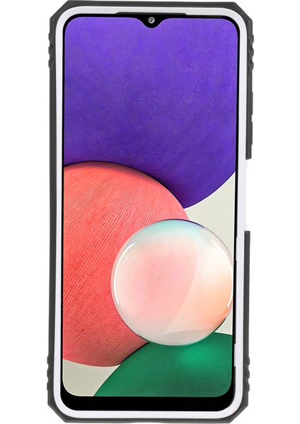 Samsung Galaxy A22 5g (Ab Versiyonu) Sürgülü Kamera Kapağı Kickstand Tasarım Telefon Kılıfı Pc+Tpu Şok Geçirmez Arka Kapak Iç Kart Tutucu Işlev-Siyah/beyaz (Yurt Dışından)