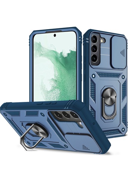 Samsung Galaxy S22+ 5g Için Anti-Fall Phone Cover Kickstand, Sürgülü Kameralı Kapak Mavisi ile Çizgiye Karşı Çizelge Telefon Kılıf Kartı Tutucu (Yurt Dışından)