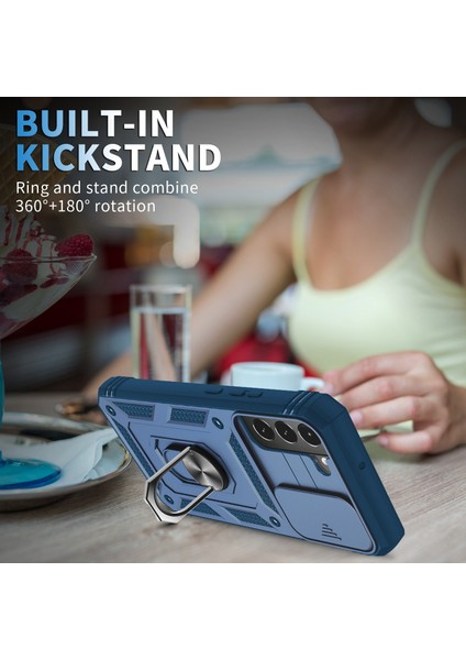 Samsung Galaxy S22+ 5g Için Anti-Fall Phone Cover Kickstand, Sürgülü Kameralı Kapak Mavisi ile Çizgiye Karşı Çizelge Telefon Kılıf Kartı Tutucu (Yurt Dışından) fiyatları