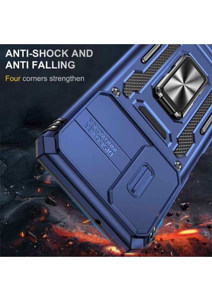 Samsung Galaxy A03S (166.5 x 75.98 x 9.14MM) Zırh Serisi Bump Proof Hybrid Hard Pc Yumuşak Tpu Şok Geçirmez Kasa Yüzük Araba Montajı Kickstand Arka Kabuk Kamera Kapak-Navy Mavi (Yurt Dışından)