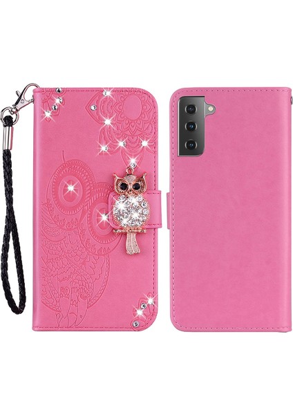Samsung Galaxy S23 Rhinestone Dekor Telefon Kapağı, Baskı Baykuş Çiçek Desen Standı Cüzdan Deri Kılıfı (Yurt Dışından)