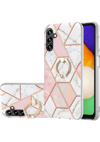 Samsung Galaxy A54 5g Için Tpu Kılıfı, Elektrapan Birleştirme Mermer Deseni Imd Telefon Kapağı Halka Kickstand-Pink/beyaz (Yurt Dışından)