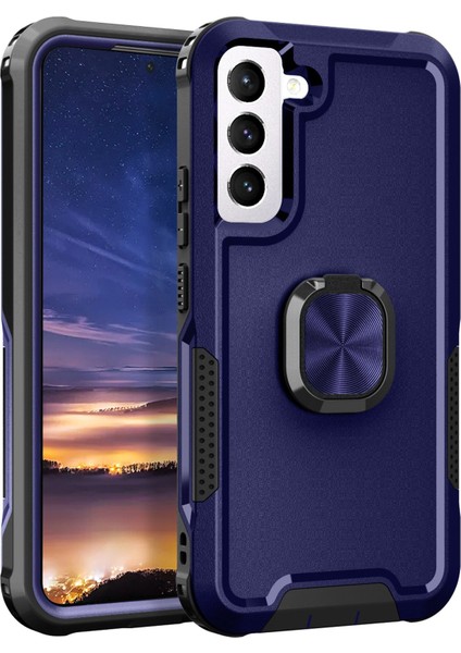 Samsung Galaxy S22 5g Pc+Silikon Için 3-1 Arada Koruyucu Kılıf Dönebilir Yüzük Kickstand Telefon Damla Geçirmez Kapak Navy Blue (Yurt Dışından)