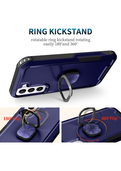 Samsung Galaxy S22 5g Pc+Silikon Için 3-1 Arada Koruyucu Kılıf Dönebilir Yüzük Kickstand Telefon Damla Geçirmez Kapak Navy Blue (Yurt Dışından)