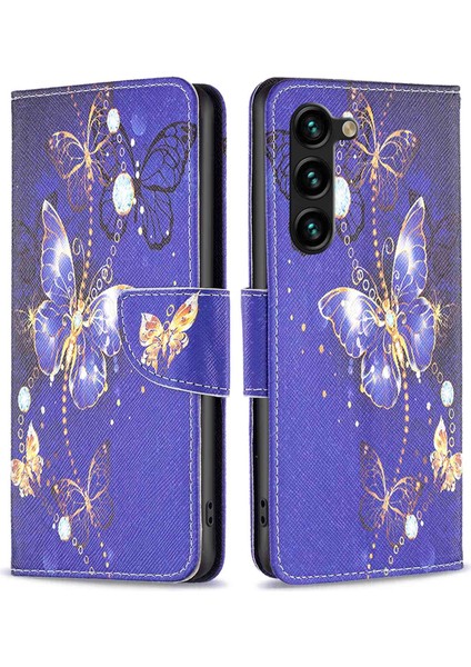 Samsung Galaxy S23+ Pu Deri Cüzdan Kılıfı Manyetik Kapatma Baskılı Desen Stand Flip Folio Telefon Kapak-Melez Kelebekleri (Yurt Dışından)