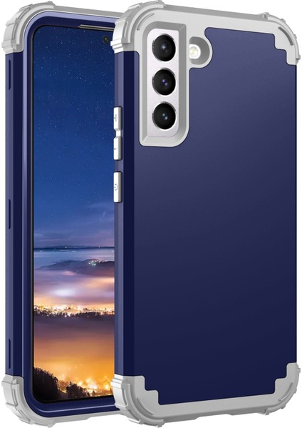 Samsung Galaxy S22 Için 5g Damla Geçirmez 3-1 Arada Silikon+Pc Telefon Kılıfı Kalınlaştırılmış Köşe Iyi Korunmuş Kapak-Navy Mavi (Yurt Dışından)