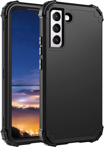 Samsung Galaxy S22 Için 5g Damla Geçirmez 3-Silikon+Pc Telefon Kılıfı Kalınlaştırılmış Köşe Iyi Korunmuş Kapak Black (Yurt Dışından)
