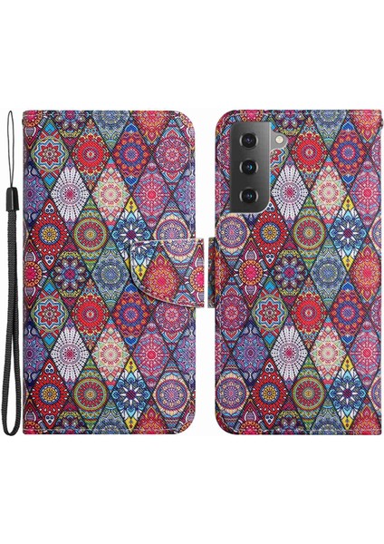 Samsung Galaxy S23 Için+ Çapraz Doku Pu Deri Deri Şok Geçirmez Telefon Vaka Desen Baskı Cüzdan Stand Folio Flip Cover-Kaleidoskop (Yurt Dışından)