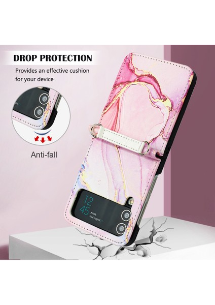 Samsung Galaxy Z Flip4 Için Telefon Kılıfı 4 5g Anti-Drop Mermer Desen Pu Deri+Pc Telefon Kapak Golü Altın LS005 (Yurt Dışından) fiyatları