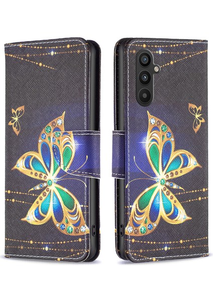 Samsung Galaxy A34 Için 5g Pu Deri Deri Flip Kılıf Stand Desen Basılı Telefon Kapak-Yahudi Kelebek (Yurt Dışından)