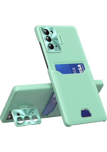 Samsung Galaxy NOTE20/NOTE20 Için 5g Pu Deri+Pc Telefon Kılıfı Metal Lens Çerçeve Kickstand Card Tutucu Önlem Anti-Drop Kapak Nane Yeşil (Yurt Dışından)