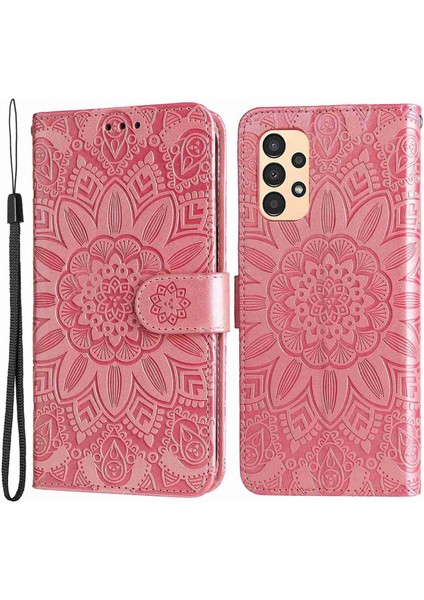 Samsung Galaxy A13 Için 4g Manyetik Cüzdan Kılıfı Pu Deri Ayçiçeği Strap-Pink ile Flip Folio Telefon Kapağı (Yurt Dışından)