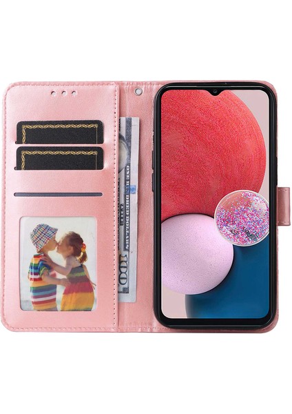 Samsung Galaxy A13 Için 4g Manyetik Cüzdan Kılıfı Pu Deri Ayçiçeği Strap-Pink ile Flip Folio Telefon Kapağı (Yurt Dışından)