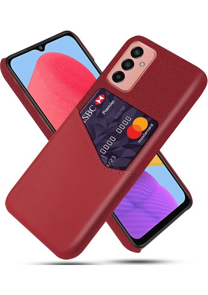 Samsung Galaxy M13 Için Cep Telefonu Kılıfı 4g Kart Tutucu Tasarım Anti-Fall Kumaş Doku Telefon Kılıfı Pu Deri Kaplamalı Pc Kapak Kırmızı (Yurt Dışından)