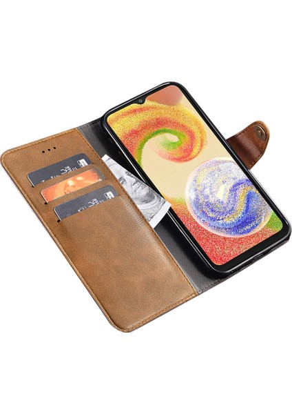 Samsung Galaxy A04 4g (164.4 x 76.3 x 9.1 Mm) Için Idewei Telefon Flip Case Anti-Cratch Ince Doku Tpu+Pu Deri Cüzdan Stand Cep Telefonu Kapak Kahverengi (Yurt Dışından)