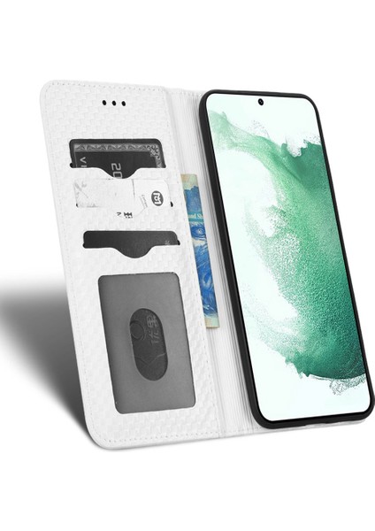 Samsung Galaxy S22+ 5g Shock Anayacı Dokusu Tocke Telefon Kapak Savaşı Tam Koruma Pu Deri Telefon Flip Cüzdan Kılıf Beyaz (Yurt Dışından)