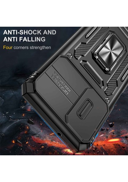 Samsung Galaxy A03S (166.5 x 75.98 x 9.14MM) Zırh Serisi Bump Proof Hybrid Hard Pc Yumuşak Tpu Şok Geçirmez Kasa Yüzük Araba Montajı Kickstand Arka Kabuklu Kamera Kapak-Siyah (Yurt Dışından)