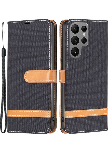 Samsung Galaxy S23 Için Ultra Kot Ceza Doku Cüzdan Telefon Kılıfı Renk Pu Deri Stand Kapak Black (Yurt Dışından)
