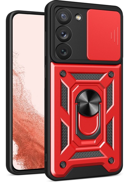 Samsung Galaxy S23+, Ring Kickstand Pc+Tpu Slayt Kamera Koruyucu-Kırmızı (Yurt Dışından)
