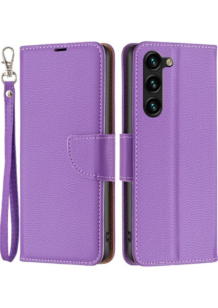 Samsung Galaxy S23+, Litchi Texture Pu Deri Telefon Cüzdan Kılıfı Stand-Purple ile Anti-Cratch Telefon Kapağı (Yurt Dışından)