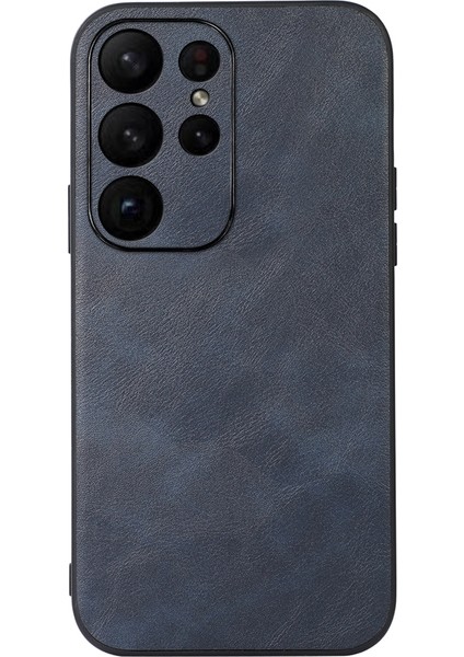 Samsung Galaxy S23 Için Ultra Damla Koruma Koruma Cowhide Doku Pu Deri Kaplama Telefon Kılıfı Sabit Pc Yumuşak Tpu Kapak-Blue (Yurt Dışından)