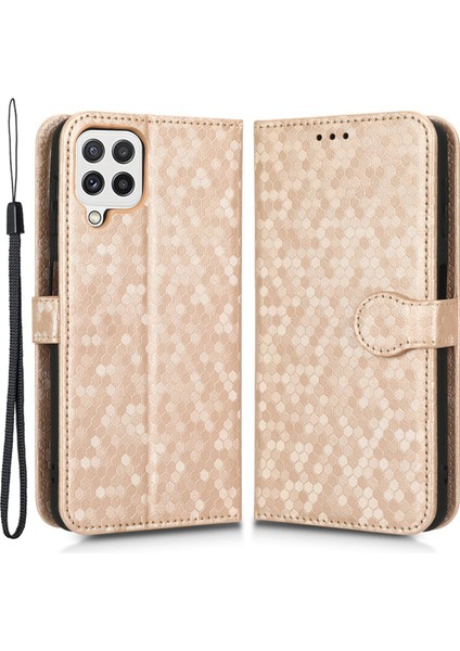 Samsung Galaxy A22 4g (Ab Versiyonu) Cüzdan Telefon Kılıfı Pu Deri Dot Desen Basılı Basılı Manyetik Kapatma Stand Folio Kapak Strap-Rose Gold (Yurt Dışından)