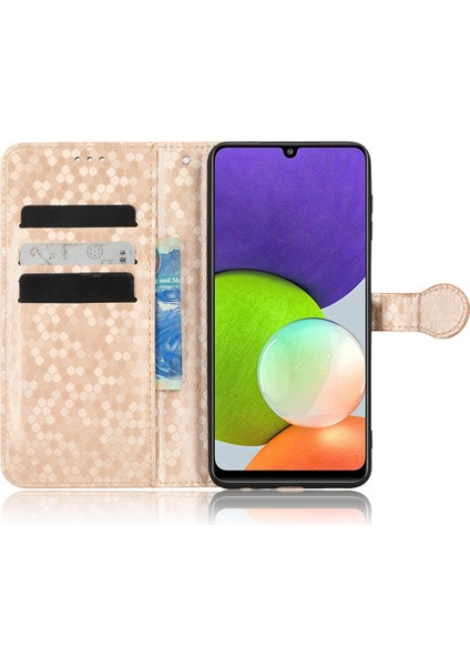 Samsung Galaxy A22 4g (Ab Versiyonu) Cüzdan Telefon Kılıfı Pu Deri Dot Desen Basılı Basılı Manyetik Kapatma Stand Folio Kapak Strap-Rose Gold (Yurt Dışından)