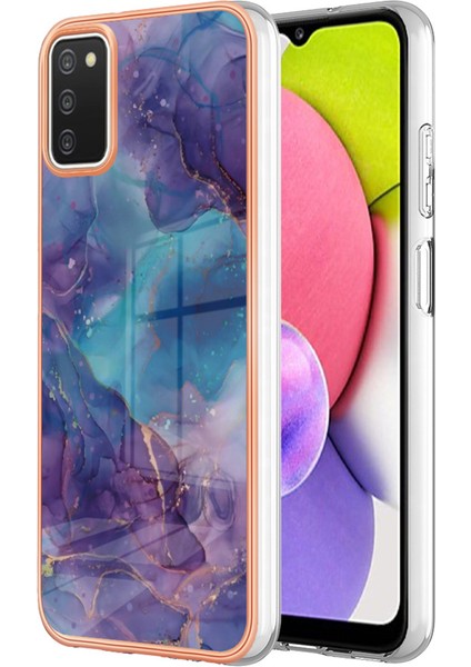 Samsung Galaxy A03S (166.5 x 75.98 x 9.14MM) Için Tpu Telefon Kılıfı 2.0mm Anti-Damla Elektrapılaşma Mermer Desen Imd Arka Kapak-Mor (Yurt Dışından)