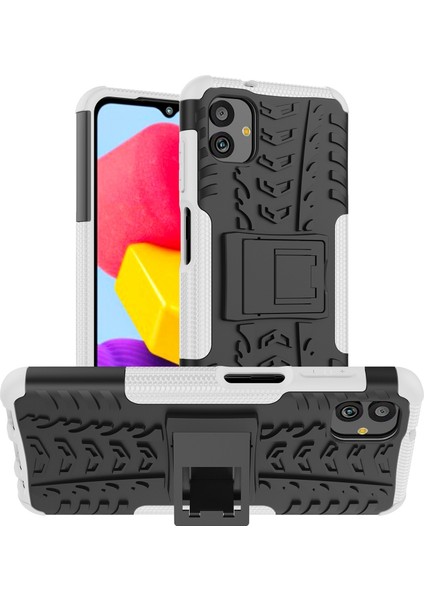 Samsung Galaxy A04 4g (164.4 x 76.3 x 9.1 MM)/M13 5g Pc+Tpu Şok Geçirmez Telefon Kasası Serin Lastik Deseni Kickstand Koruyucu Kapak-Beyaz (Yurt Dışından)