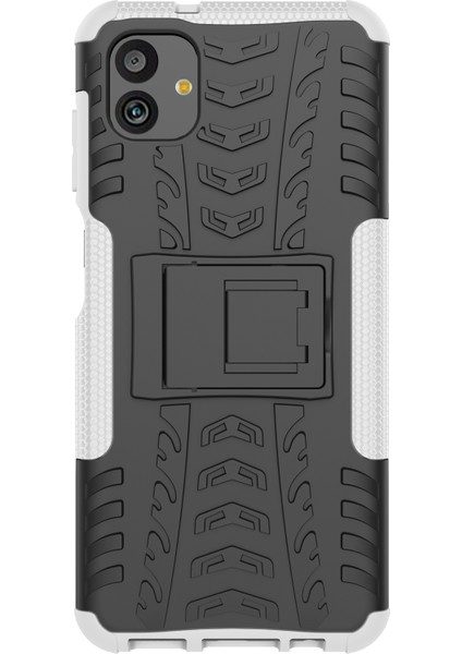 Samsung Galaxy A04 4g (164.4 x 76.3 x 9.1 MM)/M13 5g Pc+Tpu Şok Geçirmez Telefon Kasası Serin Lastik Deseni Kickstand Koruyucu Kapak-Beyaz (Yurt Dışından)