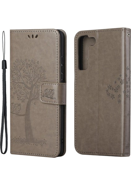 Samsung Galaxy S23+, Pu Deri Baskılı Baykuş Ağacı Deseni Manyetik Toka Flip Cüzdan Kılıfı Stand-Grey ile Tam Koruma Telefon Kapağı (Yurt Dışından)