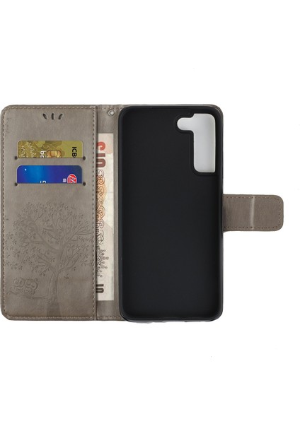 Samsung Galaxy S23+, Pu Deri Baskılı Baykuş Ağacı Deseni Manyetik Toka Flip Cüzdan Kılıfı Stand-Grey ile Tam Koruma Telefon Kapağı (Yurt Dışından)