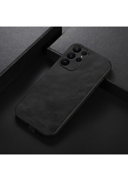 Samsung Galaxy S23 Ultra Damla Koruma Koruma Cowhide Doku Pu Deri Kaplama Telefon Kılıfı Sabit Pc Yumuşak Tpu Kapak Black (Yurt Dışından)