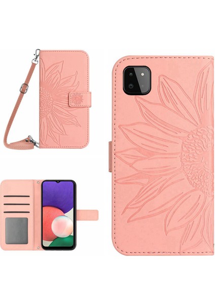 Samsung Galaxy A22 5g (Ab Versiyonu) HT04 Baskılı Ayçiçeği Pu Deri Akıllı Telefon Kapağı Standı Damla Geçirmez Cilt Dokun (Yurt Dışından)