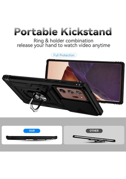 Samsung Galaxy NOTE20 Için ULTRA/NOTE20 Ultra 5g Metal Yüzük Kickstand Pc+Tpu Slide Camera Koruma-Black ile Telefon Kılıfı (Yurt Dışından)