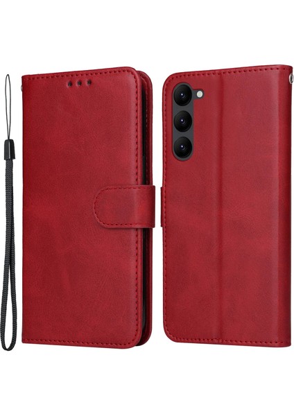 Samsung Galaxy S23 Için+ Buzağı Dokusu Şok Geçirmez Pu Deri Kılıf Manyetik Toka Cüzdan Stand Telefon Kapak-Kırmızı (Yurt Dışından)