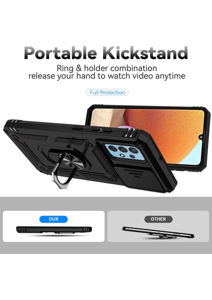 Samsung Galaxy A32 4g (Ab Versiyonu) Için Metal Kickstand Telefon Kasası, Slayt Kamera Koruma-Siyah ile Şok Geçirmez Pc+Tpu Kapağı (Yurt Dışından)