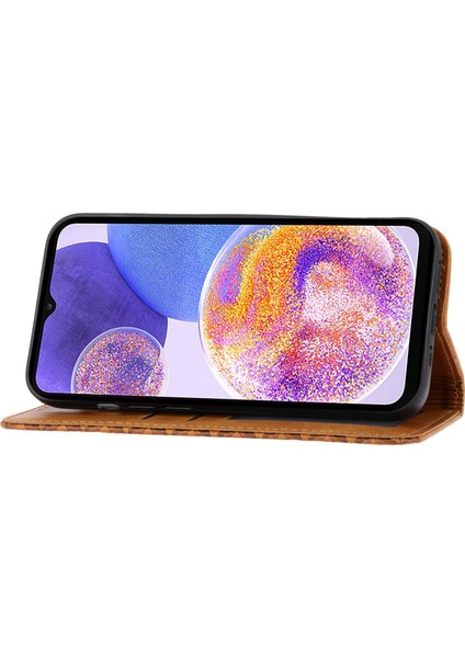 Samsung Galaxy A12 Için Basılı Rhombus Desen Telefon Kılıfı, Buzağı Dokusu Pu Deri Damla Damla Rahat Telefon Kapak Stand Strap-Sarı ile (Yurt Dışından)